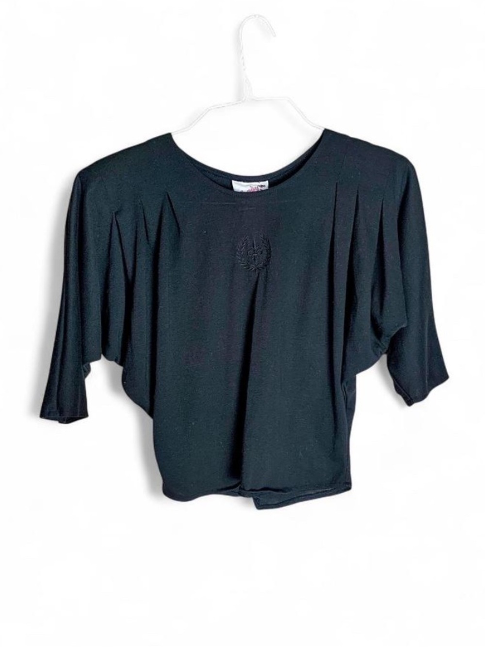 VTG 80s Candy Coated Batwing Shoulder Pad Tee - Black Crest Logo - Small